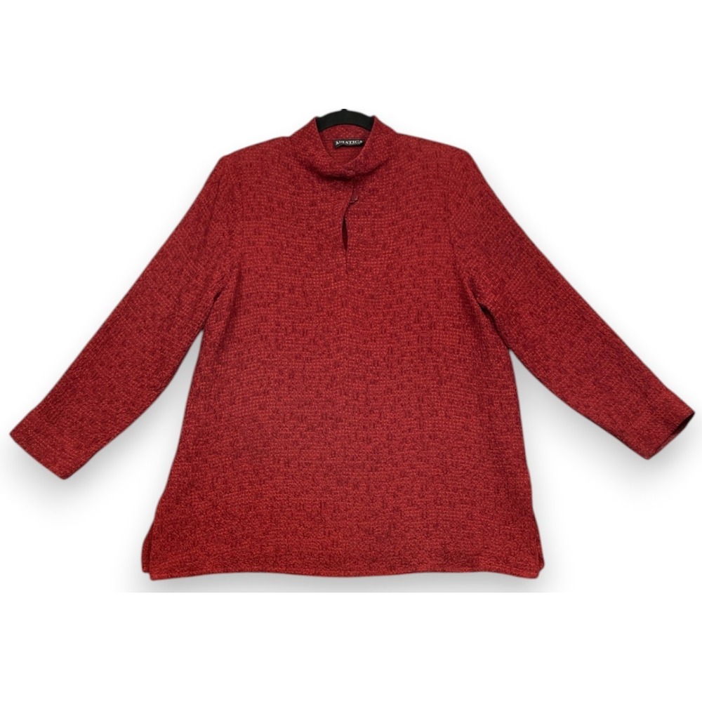 Asiatica Kansas City Silk Shirt Red Medium Tunic Lagenlook Artsy